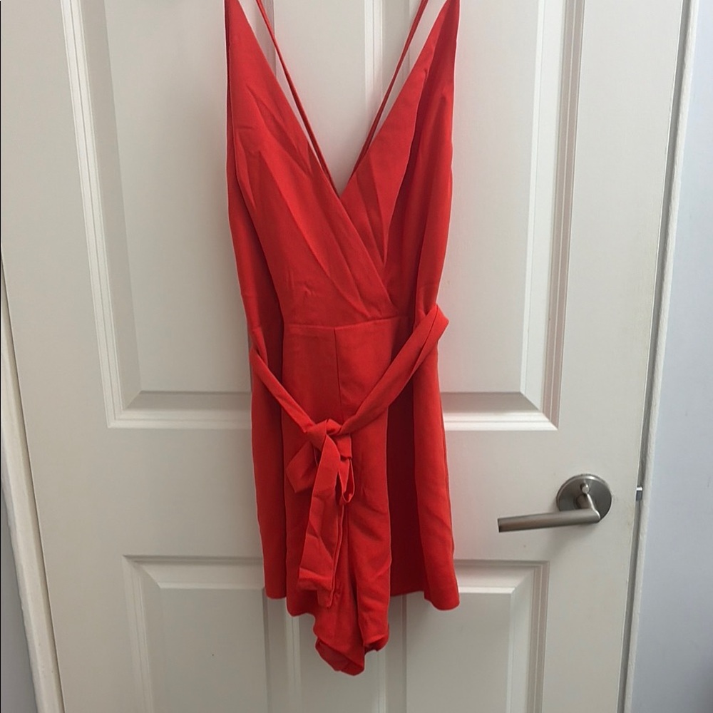 Finders Keepers Red V-Neck Sleeveless Romper, size medium
